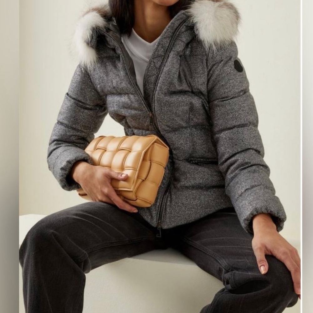 Moncler Silver Wool Blend Detachable Fur Cardamine Giubbotto Down NWT 00